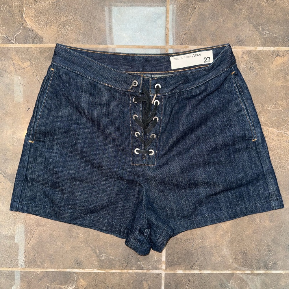 Rag & Bone Dark Blue Lace-Up Jean Shorts